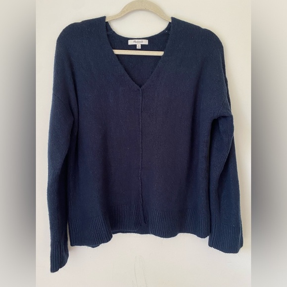 Madewell Sweater Women’s XS Navy Blue Juniper V Neck Wool - Picture 2 of 8